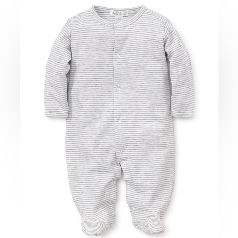 Kissy Kissy Gray Striped Footie Pajamas